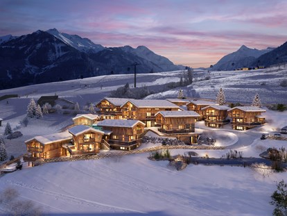 Hüttendorf - Flachau - Winteransicht von unserem Bergdorf Zaglgut - Bergdorf Hotel Zaglgut Ski In & Ski Out