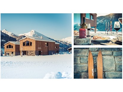 Hüttendorf - Umgebungsschwerpunkt: am Land - Tirol - Winterzeit, Langlaufzeit, Brotzeit auf der Terrasse im März  - Gränobel Chalets