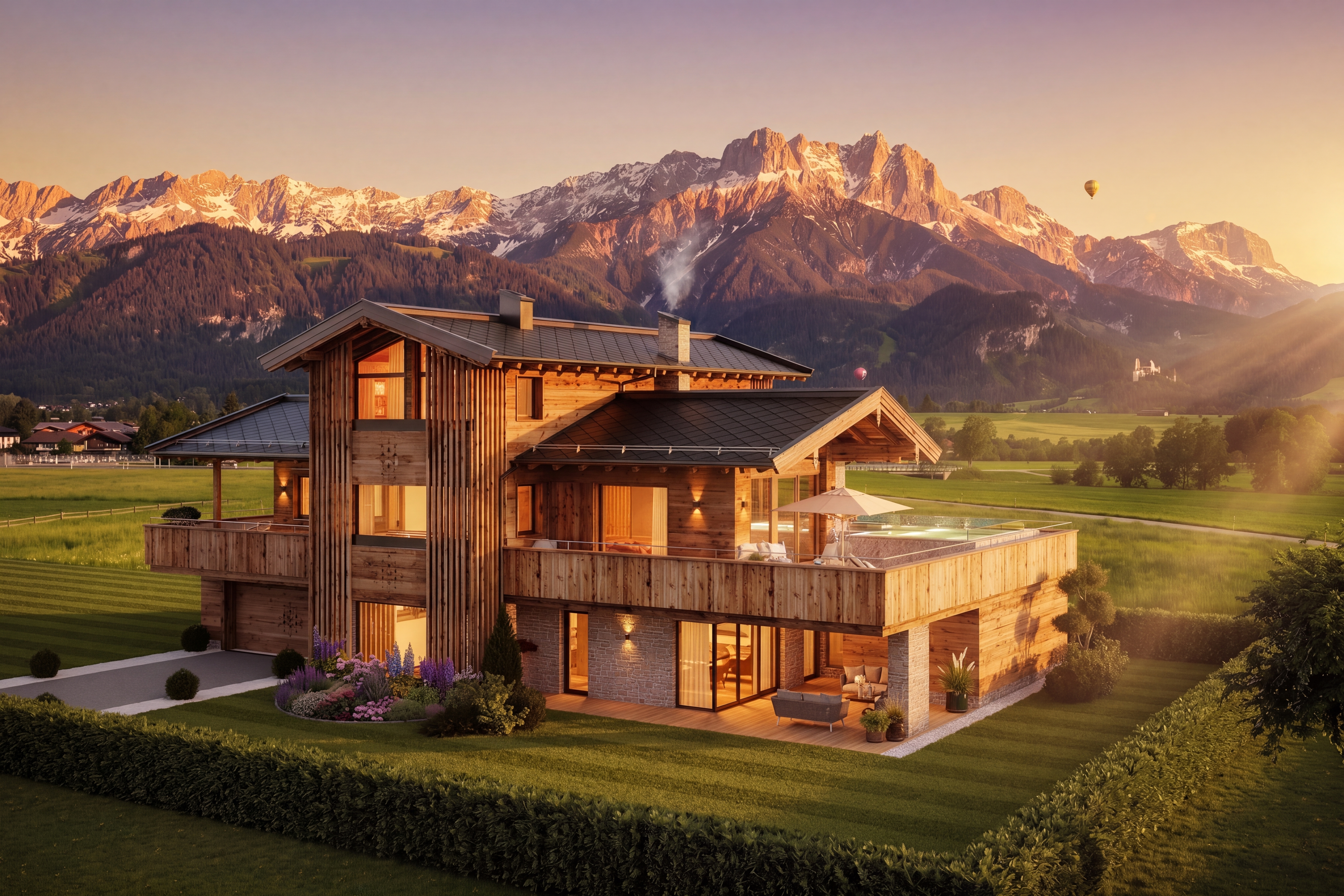 Chalet - Außenansicht Abend - Das Hofgut