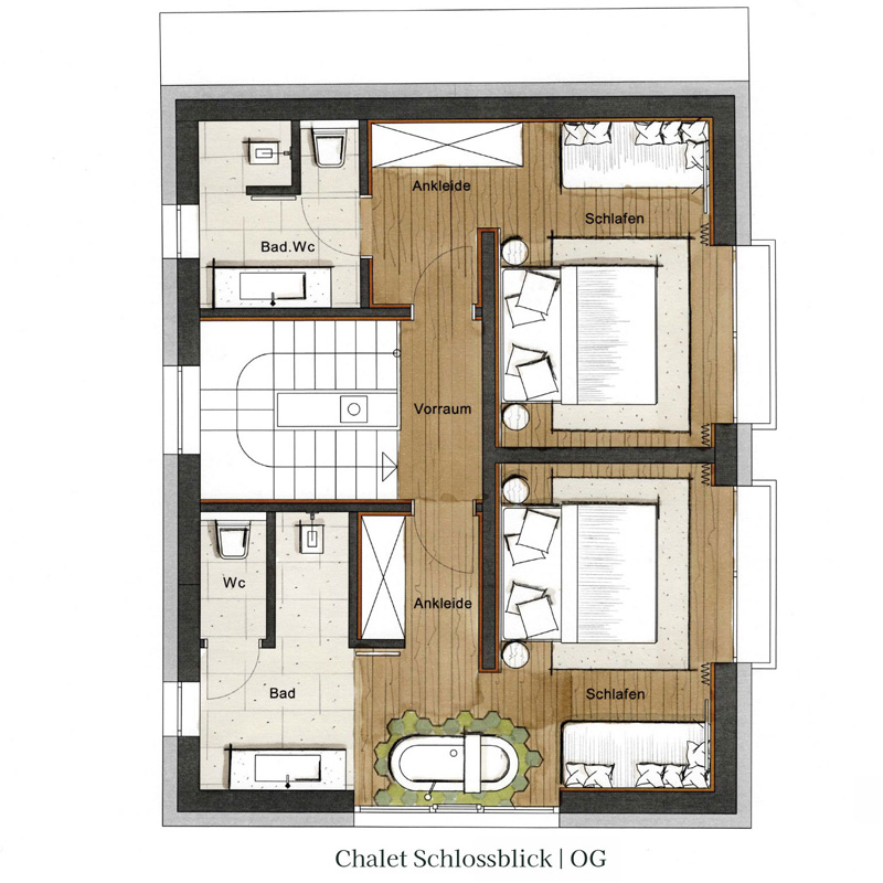 Chalet: Grundriss Chalet Schlossblick OG - Luxus Chalet Schlossblick