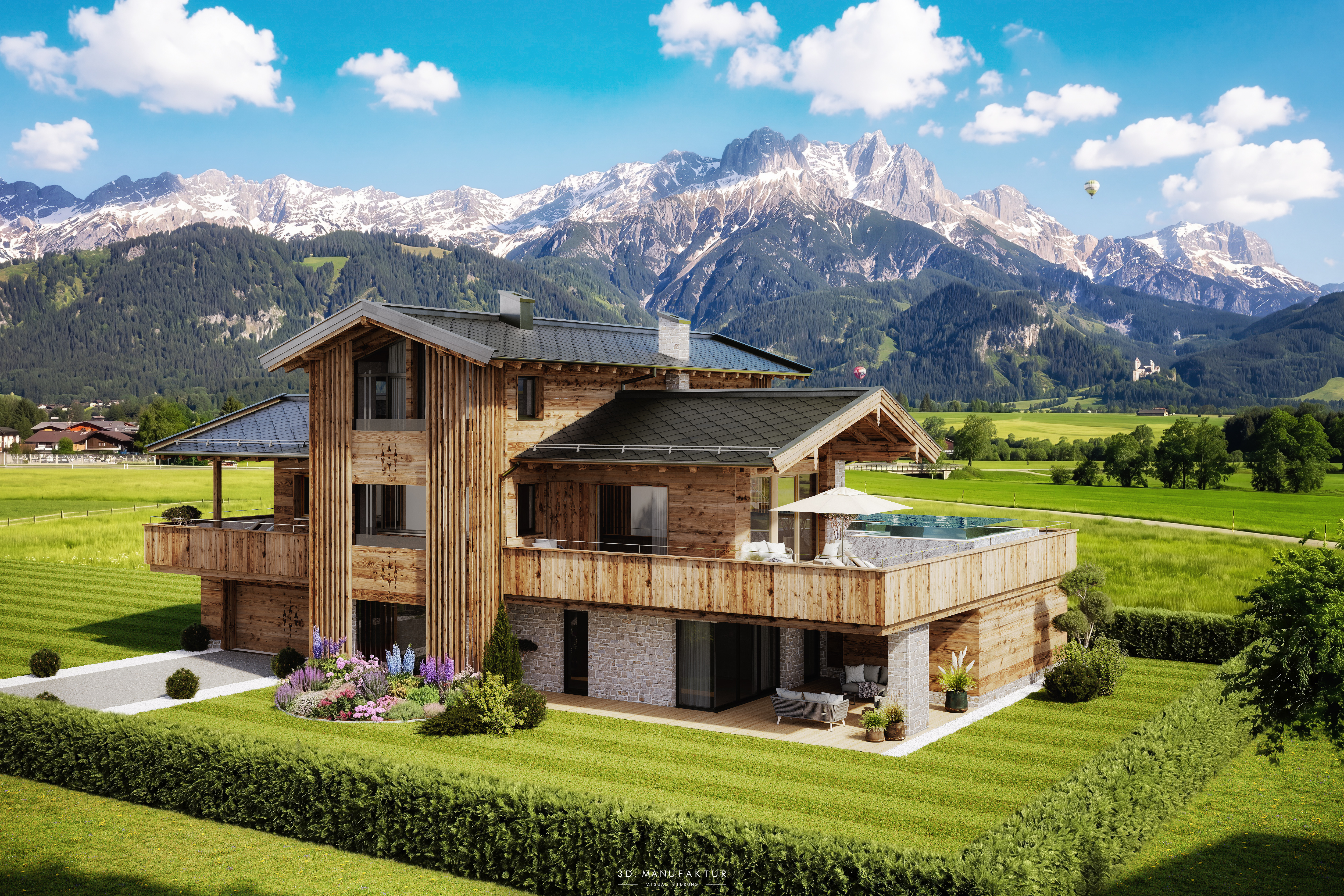 Chalet: Außenansicht Tag - Das Hofgut