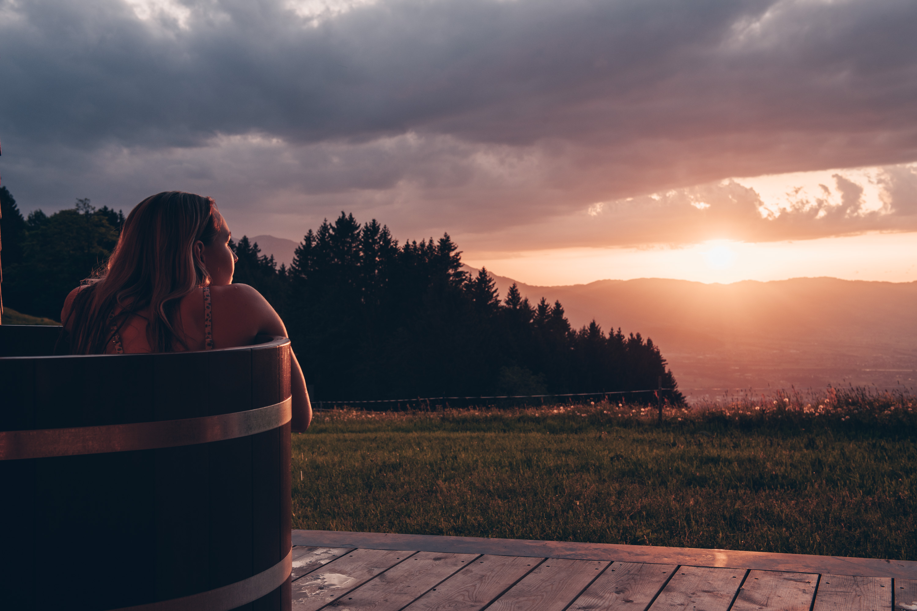 Chalet: Sonnenuntergang auf der eigenen Terrasse - Peterhof Chalets