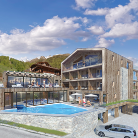 Chalet: Chalets & Aparthotel Grünwald Resort Sölden mit Pool an der Piste