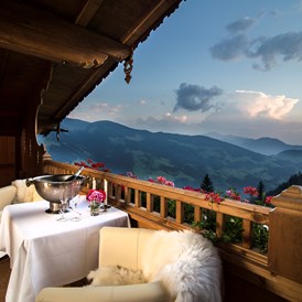 Chalet: Ausblick vom Balkon der Suite - Luxuschalet Bischofer-Bergwelt
