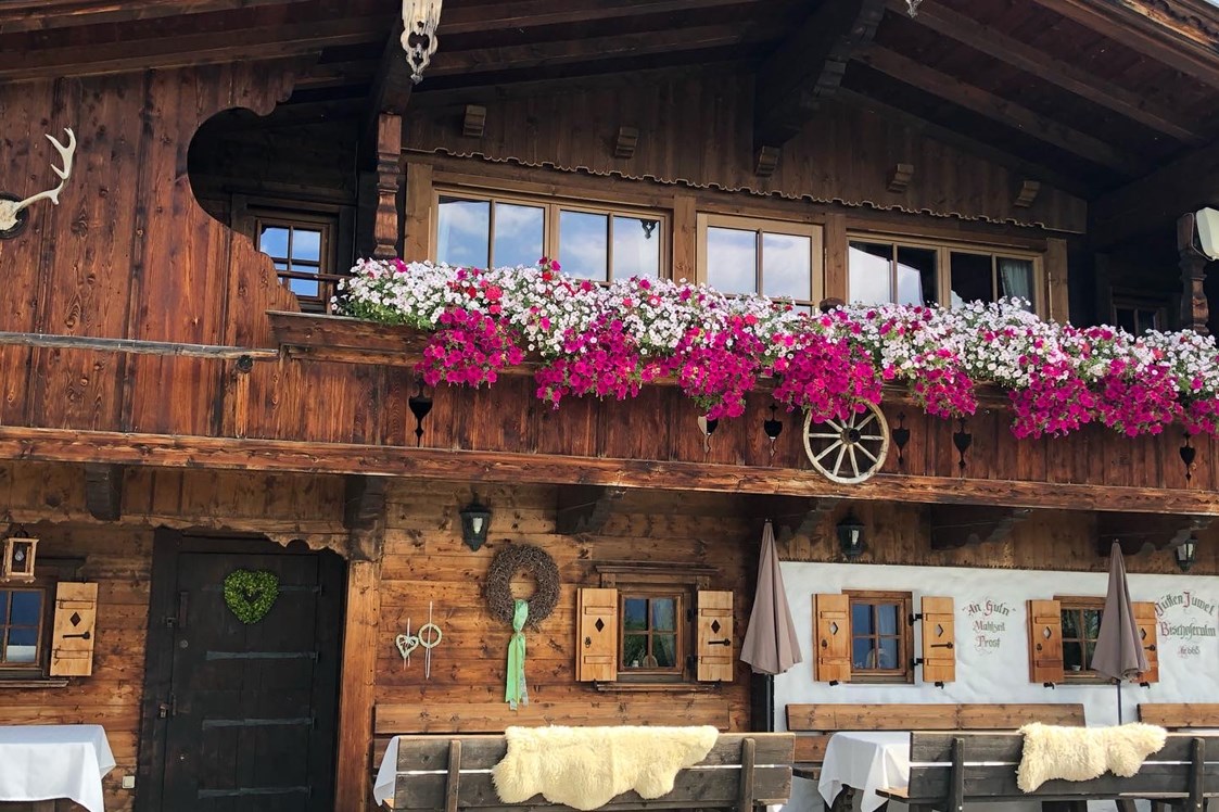 Chalet: Sommeransicht mit Blumen - Luxuschalet Bischofer-Bergwelt