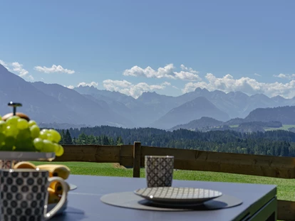 Hüttendorf - Schröcken - Terrasse mit Blick auf die Allgäuer Alpen - DIE ZWEI Sonnen Chalets