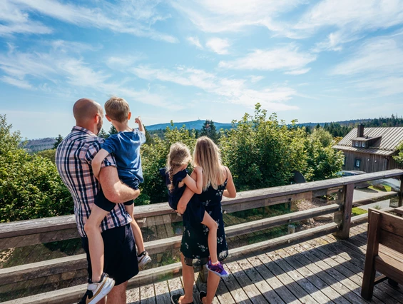 Chalet: Blick auf den Brocken von der Terrasse aus - Torfhaus HARZRESORT