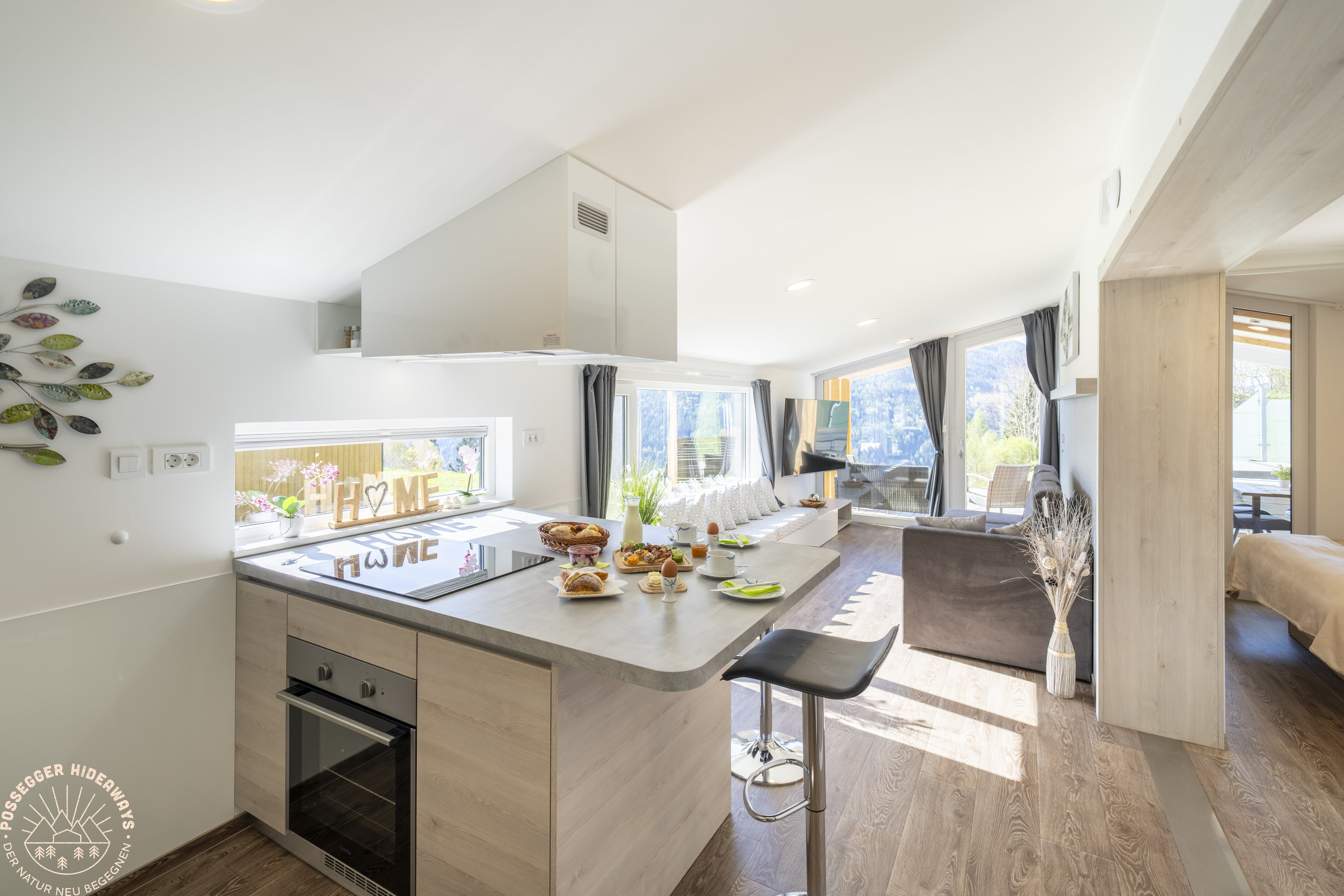 Chalet: Küche und Wohnbereich - Possegger Hideaways