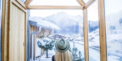 Hüttendorf - Weng (Goldegg) - Glashaus mit Bergblick auf der Rooftop Terrasse vom Premium Plus Chalet Berg.Heimat - ALPEGG CHALETS